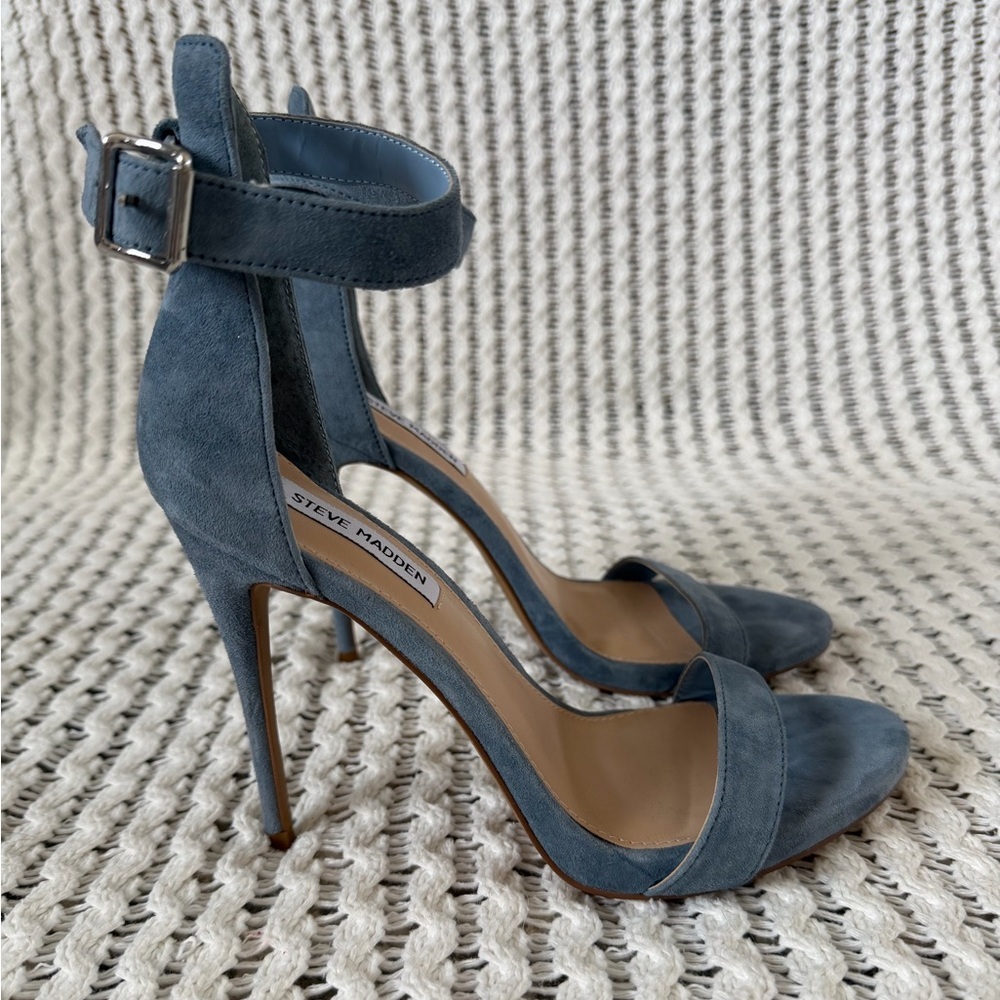 STEVE MADDEN Mercy Dusty Blue Suede Ankle Strap Stiletto Heels Women’s Size 8 - Picture 5 of 9